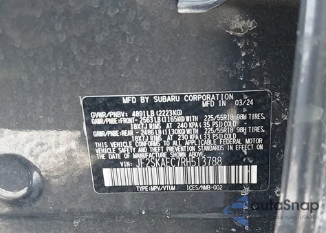 2024 Subaru Forester Sport from USA, damaged, VIN JF2SKAEC7RH513788